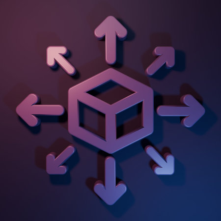 Purple Distribution icon isolated on purple-blue background. Content distribution concept. Minimalism concept. 3D render illustration.の写真素材