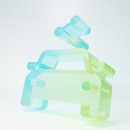 Frosted glass Car sharing icon isolated on white background. Carsharing sign. Transport rental service concept. Minimalism concept. 3D render illustration.の写真素材
