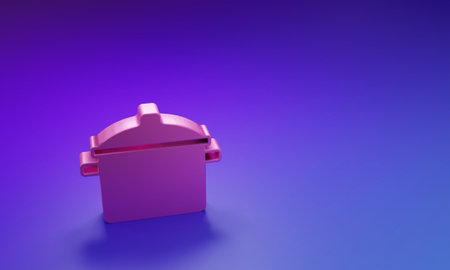 Pink Cooking pot icon isolated on purple-blue background. Boil or stew food symbol. Minimalism concept. 3D render illustration.の写真素材