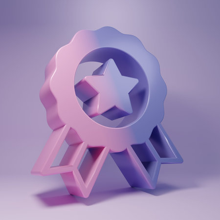 Purple Medal icon isolated on purple background. Winner symbol. Minimalism concept. 3D render illustration.の写真素材