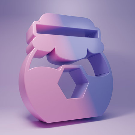Purple Jar of honey icon isolated on purple background. Food bank. Sweet natural food symbol. Minimalism concept. 3D render illustration.の写真素材