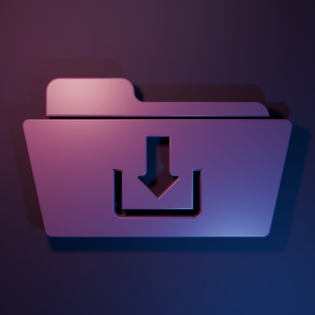 Purple Folder download icon isolated on purple-blue background. Minimalism concept. 3D render...