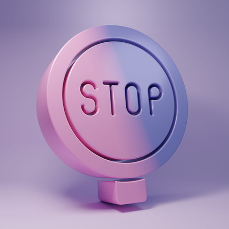 Purple Stop sign icon isolated on purple background. Traffic regulatory warning stop symbol....