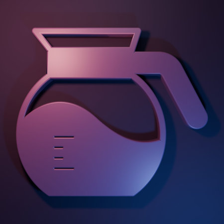 Purple Coffee pot icon isolated on purple-blue background. Minimalism concept. 3D render illustration.の写真素材