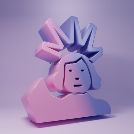 Purple Statue of Liberty icon isolated on purple background. New York, USA. Minimalism concept. 3D...