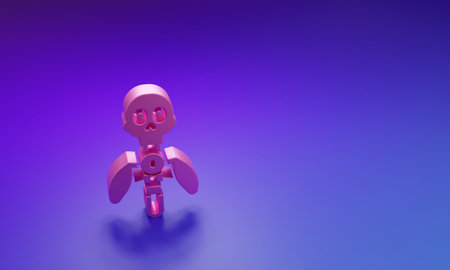 Pink Magic staff icon isolated on purple-blue background. Magic wand, scepter, stick, rod. Minimalism concept. 3D render illustration.の写真素材