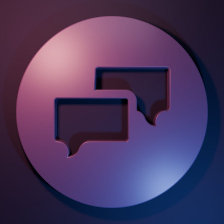 Purple Speech bubble chat icon isolated on purple-blue background. Message icon. Communication or comment chat symbol. Minimalism concept. 3D render illustration.の写真素材