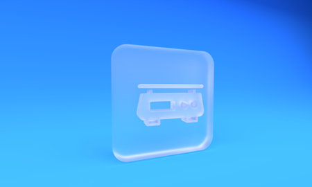 Frosted glass Electronic scales icon isolated on blue background. Weight measure equipment. Square frosted glass button. 3D render illustration.の写真素材