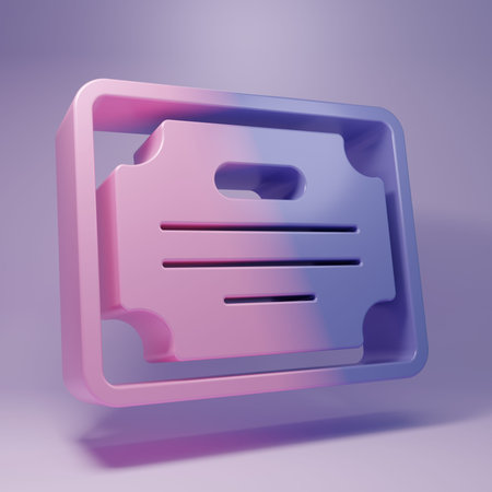 Purple Certificate template icon isolated on purple background. Achievement, award, degree, grant, diploma concepts. Minimalism concept. 3D render illustration.の写真素材