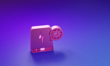 Pink Power bank and gear icon isolated on purple-blue background. Adjusting app, service concept,...