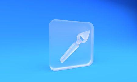 Frosted glass Paint brush icon isolated on blue background. Square frosted glass button. 3D render illustration.の写真素材