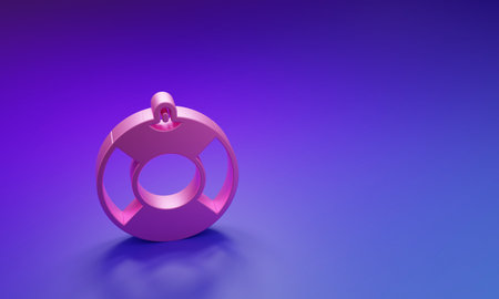 Pink Lifebuoy icon isolated on purple-blue background. Lifebelt symbol. Minimalism concept. 3D render illustration.の写真素材