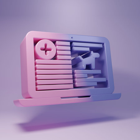 Purple Medical clinical record dog on laptop icon isolated on purple background. Health insurance...