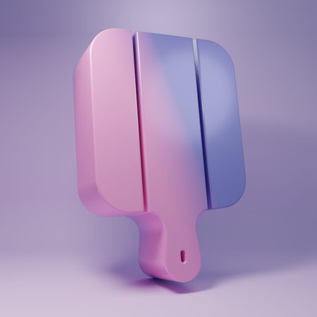 Purple Cutting board icon isolated on purple background. Chopping Board symbol. Minimalism concept. 3D render illustration.の写真素材