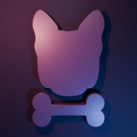 Purple Dog and bone icon isolated on purple-blue background. Pets food symbol. Minimalism concept. 3D render illustration.の写真素材