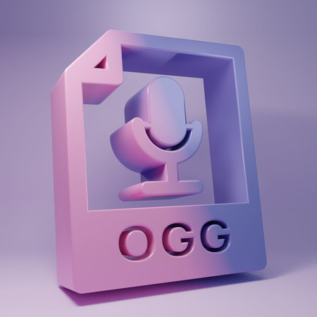 Purple OGG file document. Download ogg button icon isolated on purple background. OGG file symbol. Minimalism concept. 3D render illustration.の写真素材