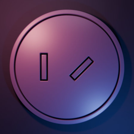 Purple Round wooden shield icon isolated on purple-blue background. Security, safety, protection, privacy, guard concept. Minimalism concept. 3D render illustration.の写真素材