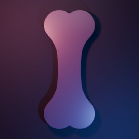 Purple Dog bone icon isolated on purple-blue background. Pets food symbol. Minimalism concept. 3D render illustration.の写真素材