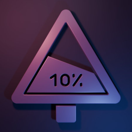 Purple Steep ascent and steep descent warning road icon isolated on purple-blue background. Traffic...