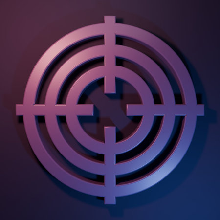 Purple Target sport for shooting competition icon isolated on purple-blue background. Clean target with numbers for shooting range or shooting. Minimalism concept. 3D render illustration.の写真素材