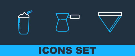 Set line Coffee paper filter Milkshake and turk icon. Vector.のイラスト素材