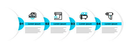 Set line Electric industrial dryer Air compressor mixer and circular saw icon. Vector.のイラスト素材