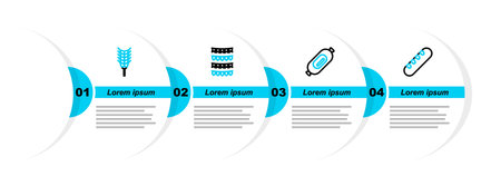 Set line French baguette bread Salami sausage Carnival garland with flags and Wheat icon. Vector.のイラスト素材