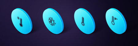 Set Isometric Meteorology thermometer, , Sun and snowflake and icon. Vector.のイラスト素材