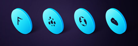 Set Isometric Cloud, Earth globe, Water drop and Fahrenheit icon. Vector.