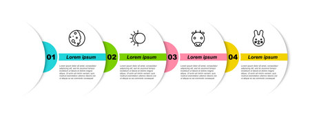 Set line Eclipse of the sun, , Ox zodiac and Rabbit. Business infographic template. Vector.のイラスト素材
