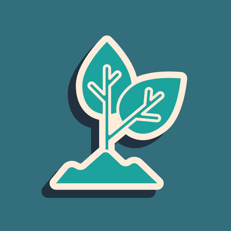 Green Plant icon isolated on green background. Seed and seedling. Leaves sign. Leaf nature. Long shadow style. Vector.のイラスト素材