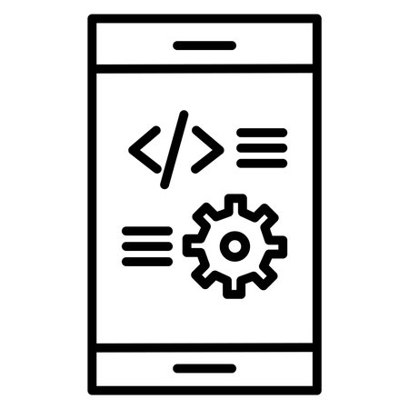 Smartphone programming icon. Outline smartphone programming vector icon for web design isolated on white backgroundのイラスト素材