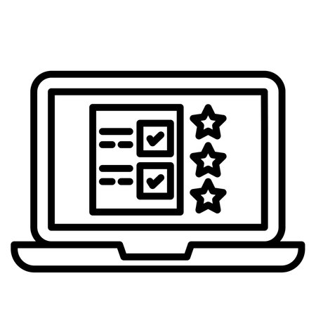 Laptop with rating icon. Outline laptop with rating vector icon for web design isolated on white backgroundのイラスト素材