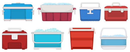 Box for ice vector illustration on white background. Isolated cartoon set icon icebox. Vector cartoon set icon box for ice.のイラスト素材