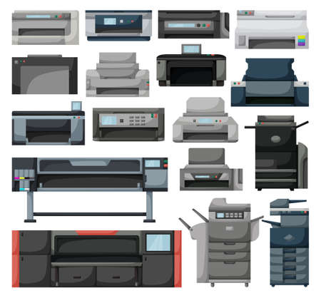 Printer vector cartoon set icon. Vector illustration scanner machine on white background. Isolated...