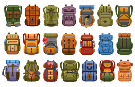 Hiking backpack isolated cartoon set icon.Vector illustration rucksack on white background .Cartoon vector set icon hiking backpack.のイラスト素材