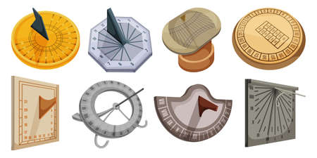 Sundial isolated cartoon set icon. Vector illustration sun watch on white background. Vector cartoon...