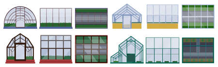 Greenhouse vector illustration on white background. Isolated cartoon set icon glasshouse. Vector cartoon set icon greenhouseのイラスト素材