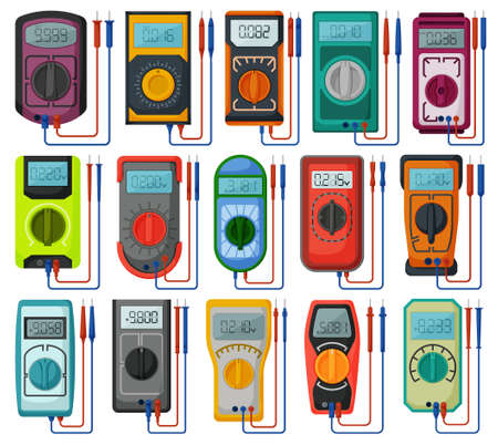 Multimeter vector cartoon set icon. Vector illustration voltmeter on white background. Isolated...