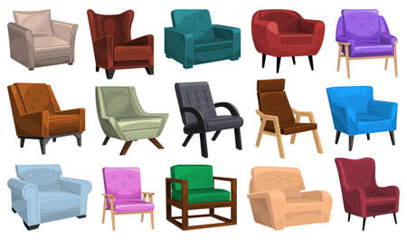 Home armchair vector cartoon set icon. Vector illustration comfortable chair on white background. Isolated cartoon set icon home armchair.のイラスト素材