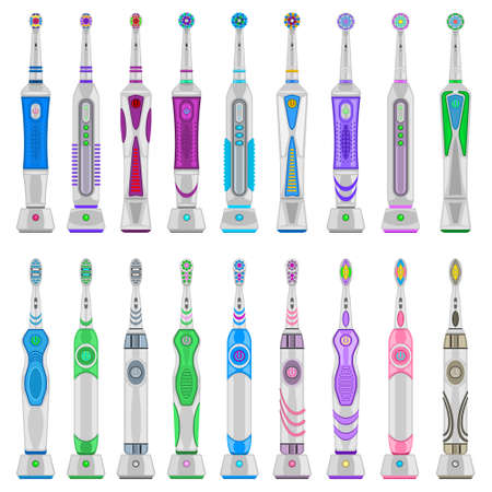 Electric toothbrush vector cartoon set icon. Vector illustration dental brush on white background. Isolated cartoon set icon electric toothbrush.のイラスト素材