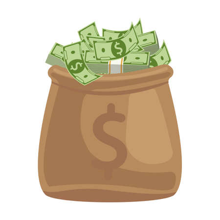 Bag dollar bill cartoon vector icon.Cartoon vector illustration of bundle money icon.Bag with bundle of dollar isolated icon on white background.のイラスト素材