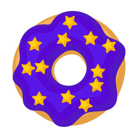 Doughnut cartoon vector illustration of icon.Isolated illustration cartoon of donut on white background. Vector icon of chocolate doughnut.のイラスト素材