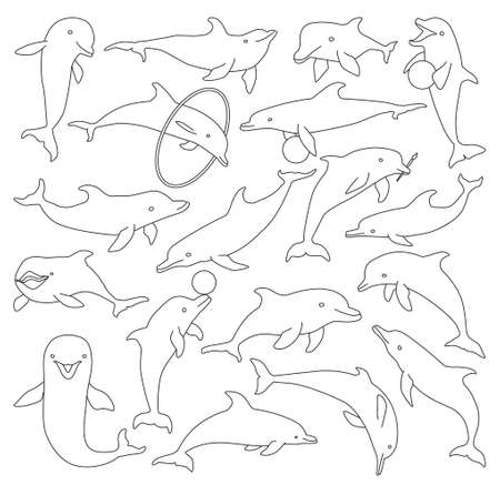 Dolphin vector outline set icon. Vector illustration blue fish on white background. Isolated outline set icon dolphin.のイラスト素材