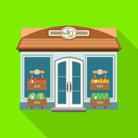 Store vector flat icon. Vector illustration storefront on white background. Isolated flat illustration icon of store .のイラスト素材