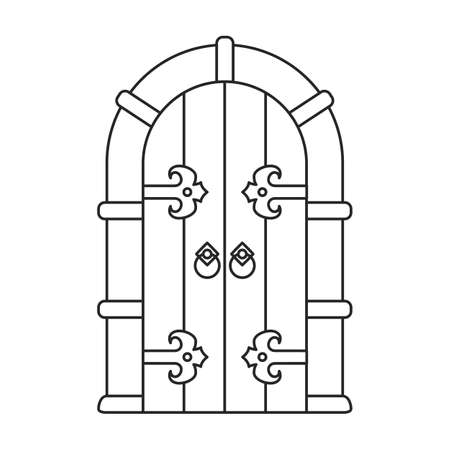Door medieval vector outline icon. Vector illustration doors castle on white background. Isolated outline illustration icon of door medieval .のイラスト素材