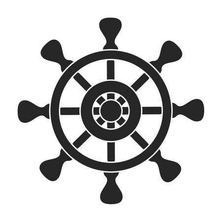 Ship wheel black vector of icon.Black vector icon helm of ship. Isolated illustration of wheel boat on white background.のイラスト素材