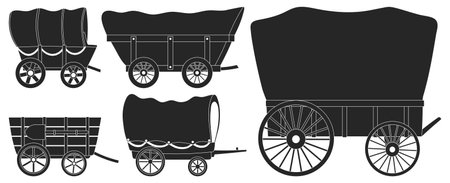 Wild west wagon vector black set icon.Vector illustration set western of old carriage on white background .Isolated black icon wild west wagon.のイラスト素材