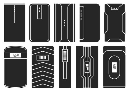 Power bank vector black set icon. Vector illustration mobile charger on white background. Isolated black set icon power bank.のイラスト素材