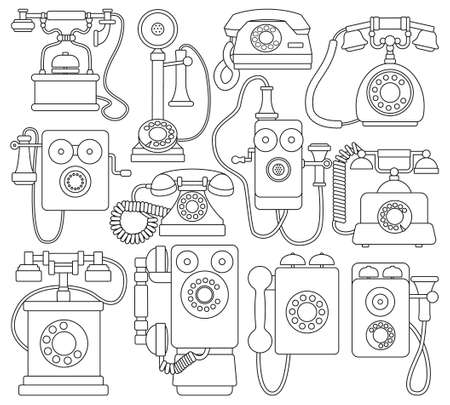 Retro phone vector outline set icon. Vector illustration vintage telephone on white background. Isolated outline set icon retro phone.のイラスト素材